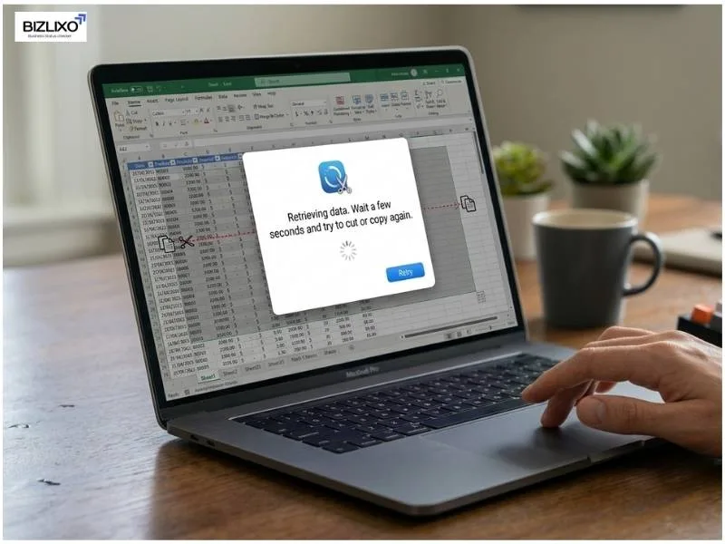 retrieving data. wait a few seconds and try to cut or copy again.